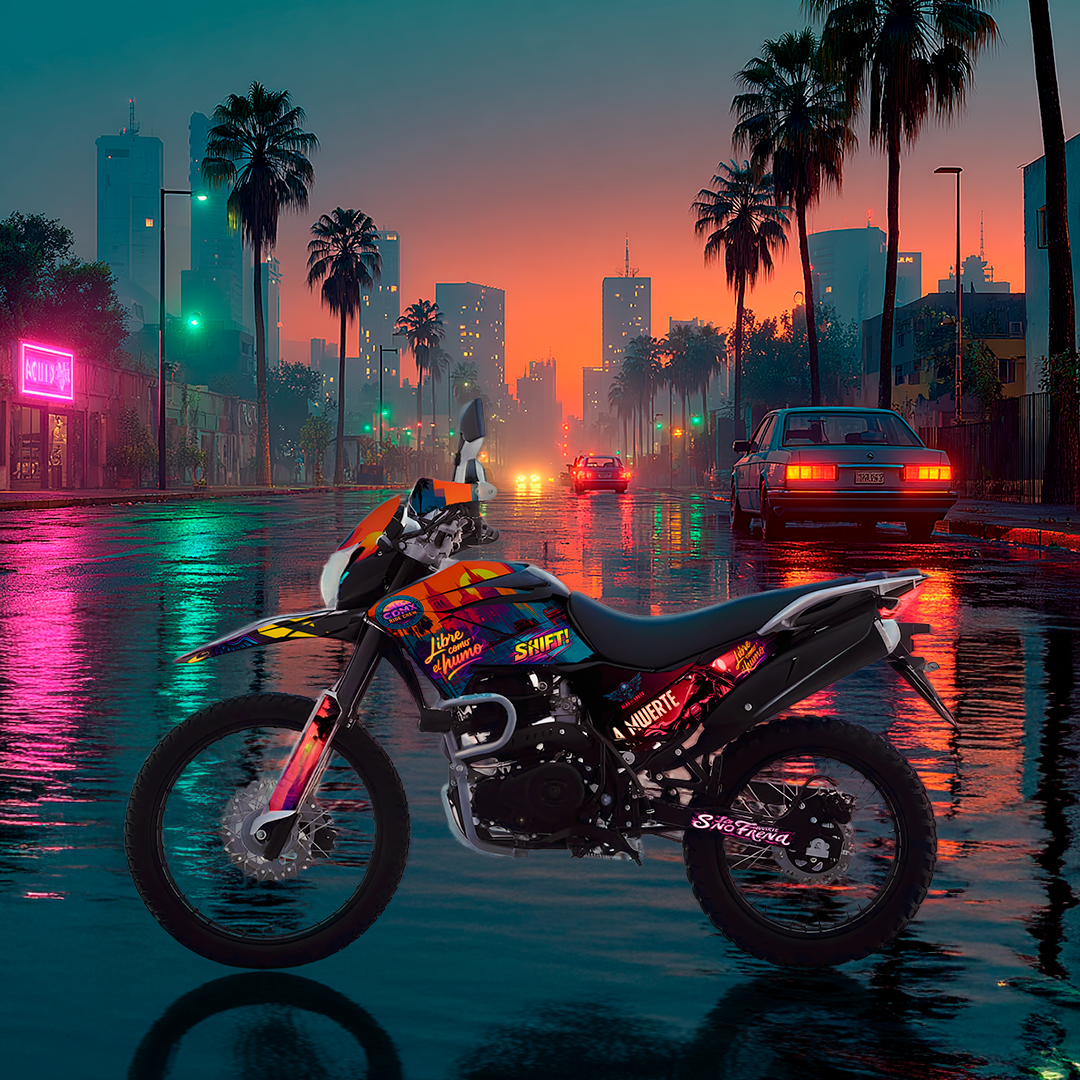 Sticker Full Kit “BTR Vice Streets” para Italika DM250 / DM200 / Xeverus / Cross Max – Calcas Premium Personalizadas – Kit de calcas premium para moto BTR