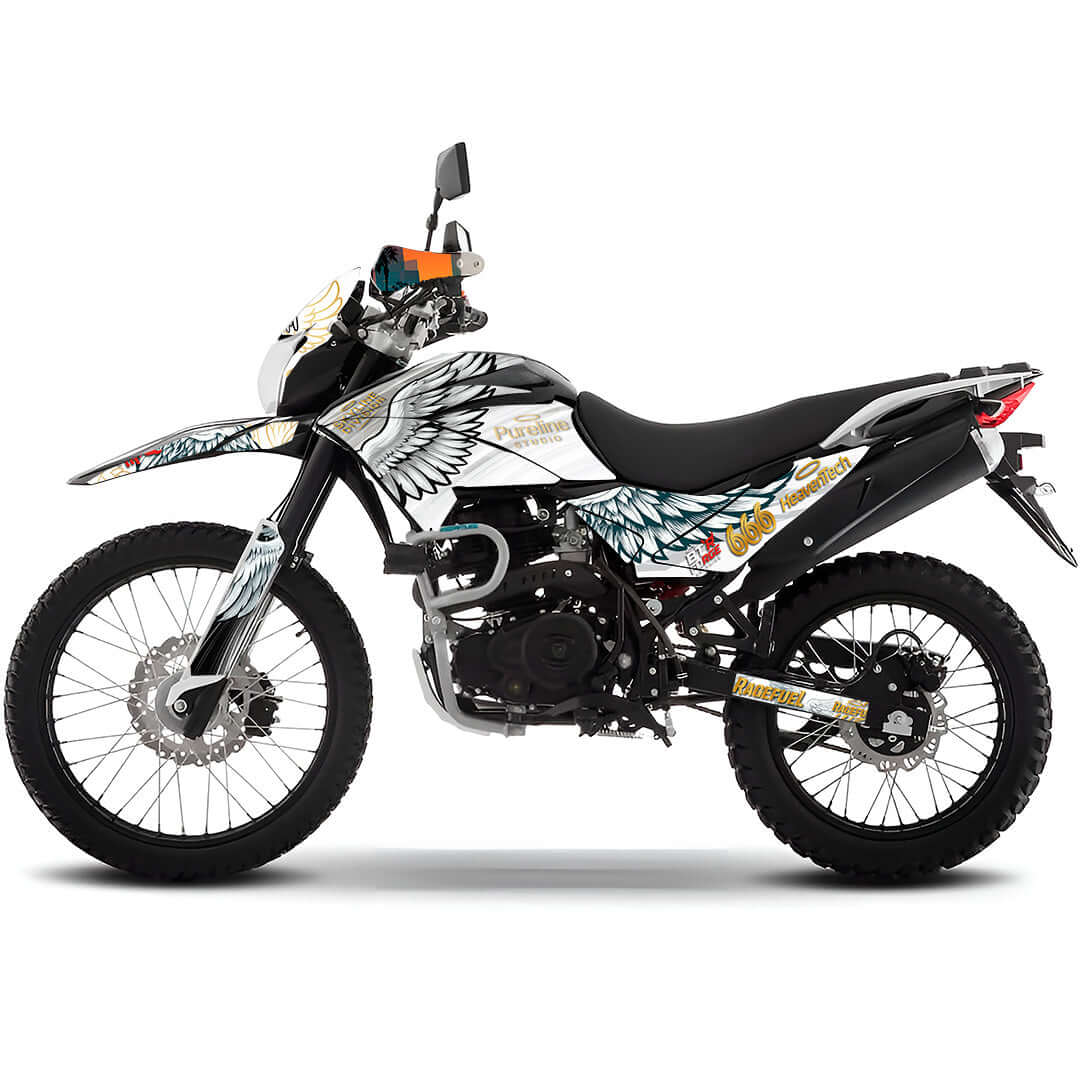 Sticker Full Kit “BTR Angelic Ride” para Italika DM250 / DM200 / Xeverus / Cross Max – Calcas Premium Personalizadas – Kit de calcas premium para moto BTR