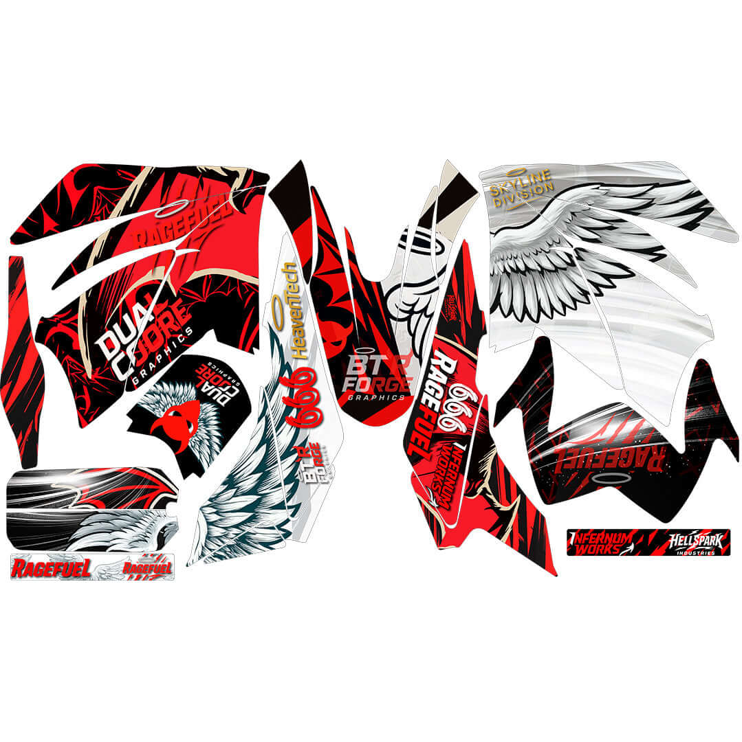 Sticker Full Kit “BTR Demon Angel” para Italika DM250 / DM200 / Xeverus / Cross Max – Calcas Premium Personalizadas – Kit de calcas premium para moto BTR