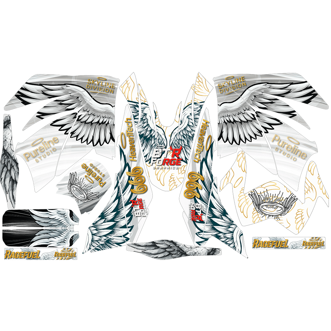 Sticker Full Kit “BTR Angelic Ride” para Italika DM250 / DM200 / Xeverus / Cross Max – Calcas Premium Personalizadas – Kit de calcas premium para moto BTR