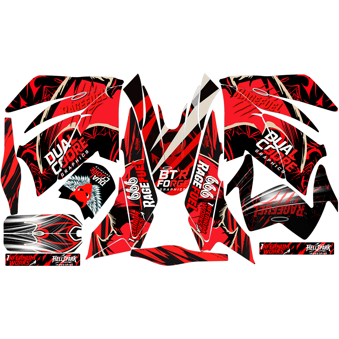 Sticker Full Kit “BTR Red Demon” para Italika DM250 / DM200 / Xeverus / Cross Max – Calcas Premium Personalizadas – Kit de calcas premium para moto BTR