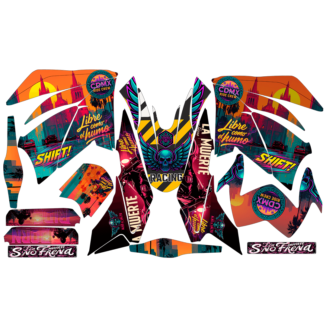 Sticker Full Kit “BTR Vice Streets” para Italika DM250 / DM200 / Xeverus / Cross Max – Calcas Premium Personalizadas – Kit de calcas premium para moto BTR