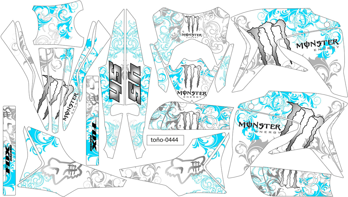 Kit de Gráficos BTR Monster Garigoleado Gris con Azul