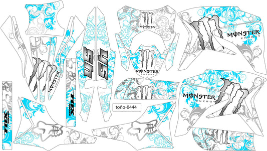 Kit de Gráficos BTR Monster Garigoleado Gris con Azul