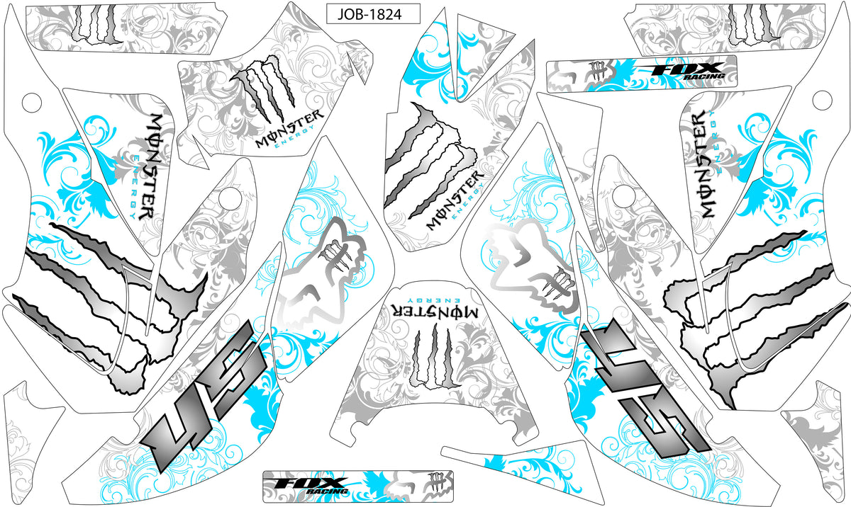 Kit de Gráficos BTR Monster Garigoleado Blanco con Azul