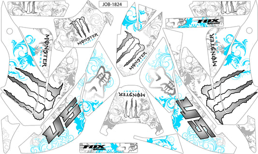 Kit de Gráficos BTR Monster Garigoleado Blanco con Azul